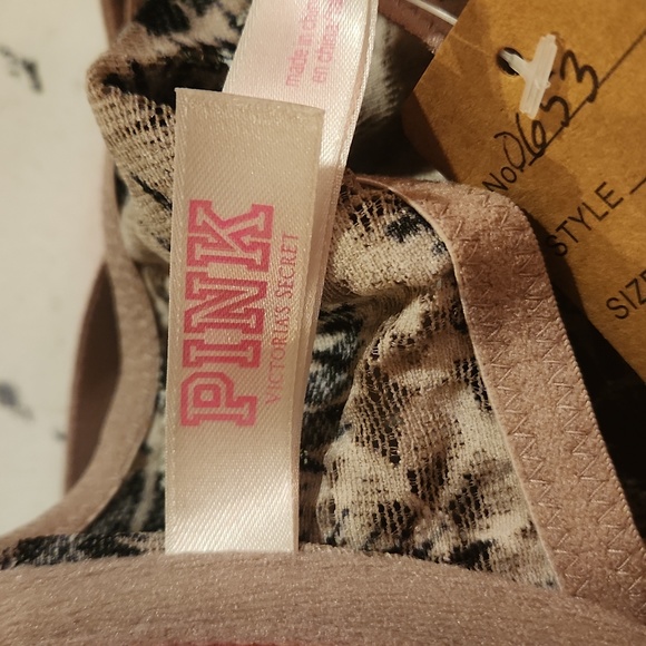 VS Pink Tan Front Snap Bra with Black Print (0653) - Picture 5 of 5